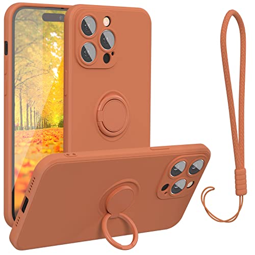 abitku kompatibel mit iPhone 14 Pro Handyhülle 6,1 Zoll 2022, Silikon Case 360 Grad Ring Ständer Magnetischen Autohalterungen mit Handschlaufe handyhülle schutzhülle Cover (Orange) von abitku