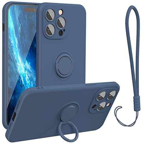 abitku kompatibel mit iPhone 14 Pro Max Handyhülle 6,7 Zoll 2022, Silikon Case 360 Grad Ring Ständer Magnetischen Autohalterungen mit Handschlaufe handyhülle schutzhülle Cover (Blau) von abitku