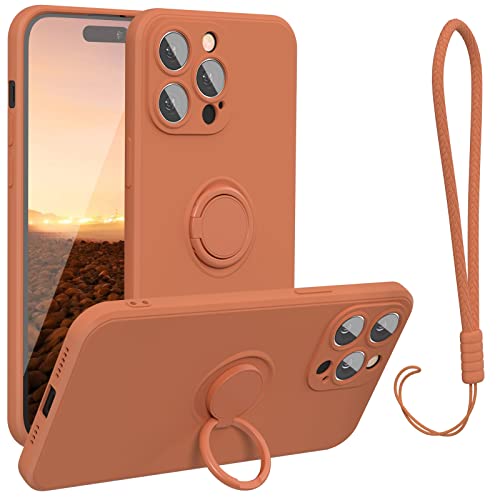 abitku kompatibel mit iPhone 14 Pro Max Handyhülle 6,7 Zoll 2022, Silikon Case 360 Grad Ring Ständer Magnetischen Autohalterungen mit Handschlaufe handyhülle schutzhülle Cover (Orange) von abitku