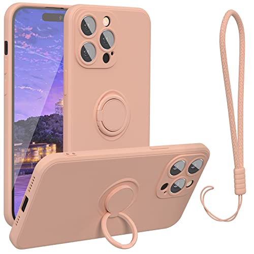 abitku kompatibel mit iPhone 14 Pro Max Handyhülle 6,7 Zoll 2022, Silikon Case 360 Grad Ring Ständer Magnetischen Autohalterungen mit Handschlaufe handyhülle schutzhülle Cover (Rosa) von abitku