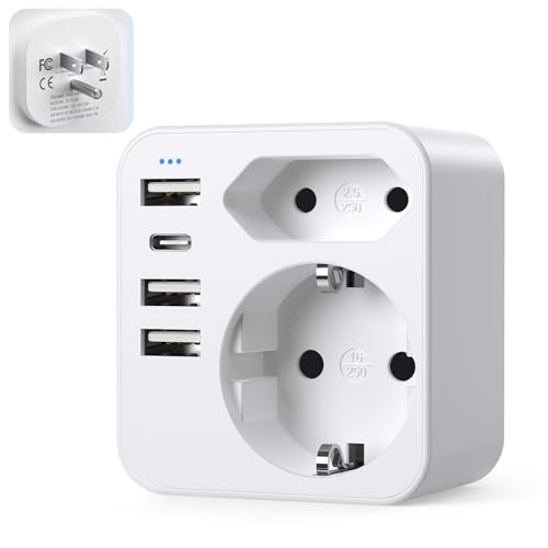 USA Adapter Stecker,Reiseadapter USA mit 3USB 1USB C (3.4A), mit 2 Steckdose,Adapter USA Deutschland Stecker,Steckdosenadapter Stromadapter Reisestecker für Amerika Kanada Mexiko (Weiß) von acabuma