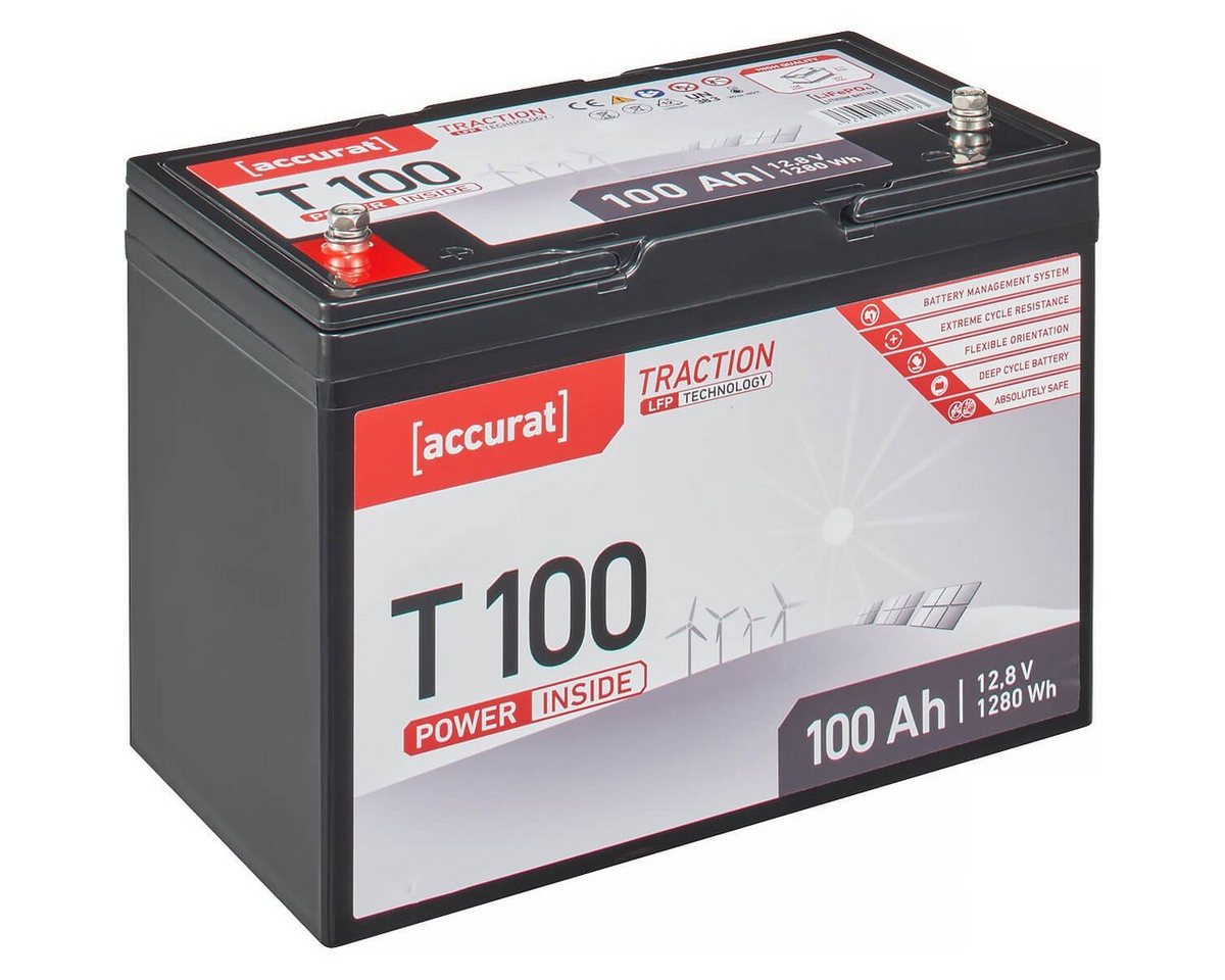 accurat 12V 100Ah LiFePO4 Lithium Batterie 1280Wh BMS Akku Batterie, (12 V V) von accurat