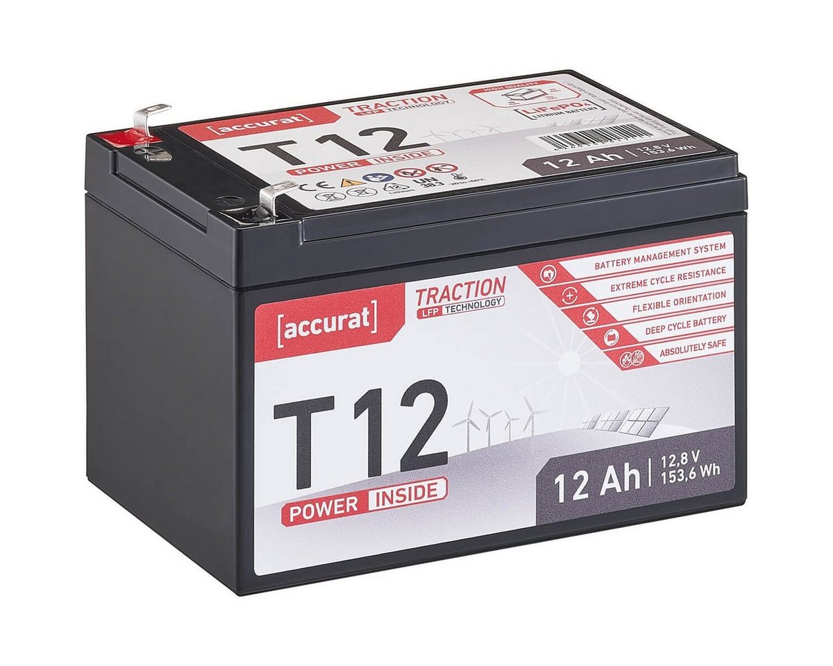 accurat 12V 12Ah LiFePO4 Lithium Batterie 153 Wh BMS Akku Batterie, (12 V V) von accurat