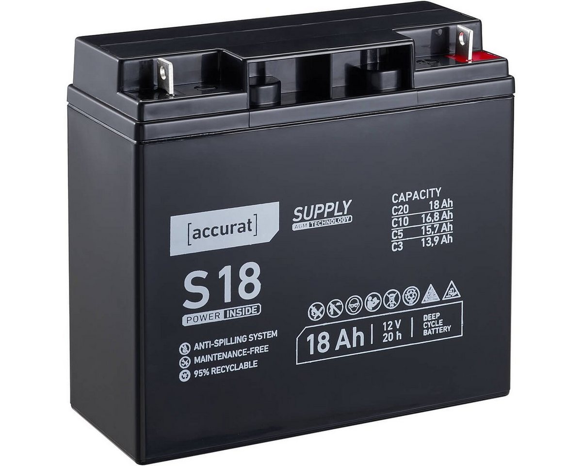 accurat 12V 18Ah AGM Batterie für USV, Notstrom & Kinderauto Batterie, (12 V V) von accurat