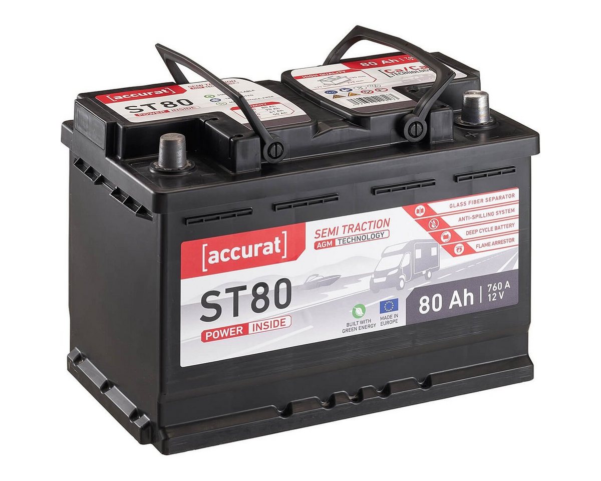 accurat 12V 80Ah AGM Versorgungsbatterie für Wohnmobil und Versorger Batterie, (12 V V) von accurat