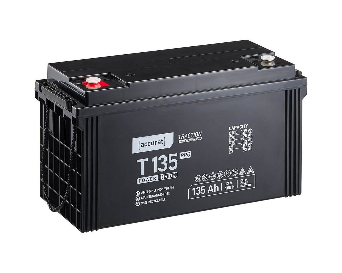 accurat AGM Solarbatterie 12V 135Ah für Wohnmobil Camping Solaranlage Batterie, (12 V V) von accurat