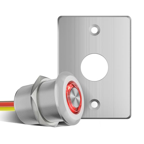acegoo 12V Dimmer Wohnmobil Licht Dimmerschalter, mit rotem Ringlicht Druckknopf für Camper, Wohnwagen, Boot, LKW, Auto, Beleuchtung und LED-Streifen, 6A Vollaluminium (Silber) von acegoo