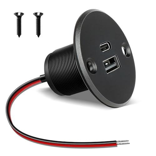 acegoo USB C Steckdose 12V Wohnmobil Ladegerät Vollaluminium, Typ C USB Anschluss PD3.0 QC3.0 KFZ Buchse Dose Einbau Adapter Zigarettenanzünder für Camper Auto Boot LKW Wohnwagen (1 x großes Panel) von acegoo