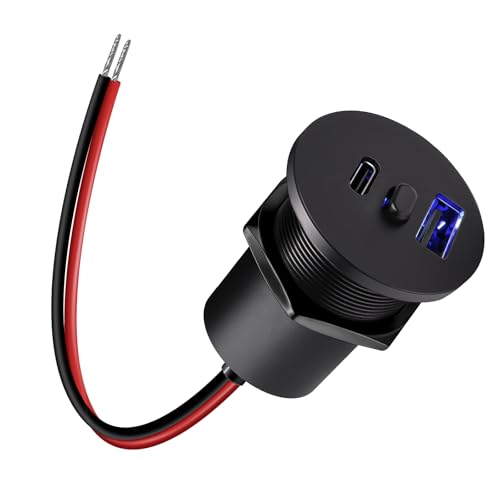 acegoo USB C Steckdose 12V Wohnmobil Vollaluminium, 48W Typ C PD3.0 & QC3.0 KFZ 12 Volt Buchse Dose Einbau Adapter mit Schalter & Blaues Licht für Camper Auto Boot LKW Wohnwagen Jacht, 1 Stück acegoo USB C Steckdose 12V Wohnmobil Vollaluminium, 48W Typ C PD3.0 & QC3.0 KFZ 12 Volt Buchse Dose Einbau Adapter mit Schalter & Blaues Licht für Camper Auto Boot LKW Wohnwagen Jacht, 1 Stück von acegoo