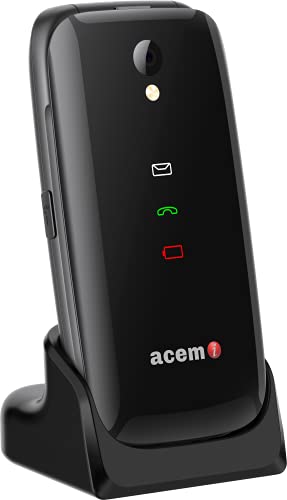 acemi Seniorenhandy Klapphandy ohne Vertrag, Großtasten Mobiltelefon Einfach und Tasten Notruffunktion Hörgeräte kompatibel Taschenlampe und Ladestation von acemi
