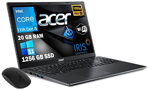 Acer Extensa EX215-54-5055, CPU i5-1135G7 4 Kerne, RAM 20 GB SSD 1256 GB, 15,6 Zoll FHD IPS, Intel Iris Xe Grafik, Windows 11 Pro, sofort einsatzbereit, GAR. Italien Maus GRATIS von acer