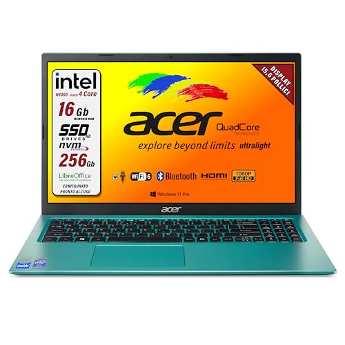 Acer Intel, 4 Core N 6000, RAM 24 GB, M2 Pci SSD, 512 GB, 15,6 Zoll FULLHD Display, Webcam, 3 USB, HDmi, Bluetooth, Lan, Wi-Fi, Win 11 Pro, Suite Office, vorkonfiguriert, Garantie Italien Acer Intel, 4 Core N 6000, RAM 24 GB, M2 Pci SSD, 512 GB, 15,6 Zoll FULLHD Display, Webcam, 3 USB, HDmi, Bluetooth, Lan, Wi-Fi, Win 11 Pro, Suite Office, vorkonfiguriert, Garantie Italien von acer