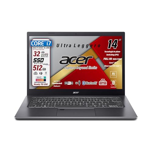 Acer Notebook Intel Core i7-1255U, 10 Core, RAM 32 GB, SSD Pcie Nvme 512 GB, 14 Zoll FHD IPS Display, Tastatur mit Hintergrundbeleuchtung, Fingerprint, Thunderbolt, ultraleicht, Win 11Pro, Acer Notebook Intel Core i7-1255U, 10 Core, RAM 32 GB, SSD Pcie Nvme 512 GB, 14 Zoll FHD IPS Display, Tastatur mit Hintergrundbeleuchtung, Fingerprint, Thunderbolt, ultraleicht, Win 11Pro, von acer