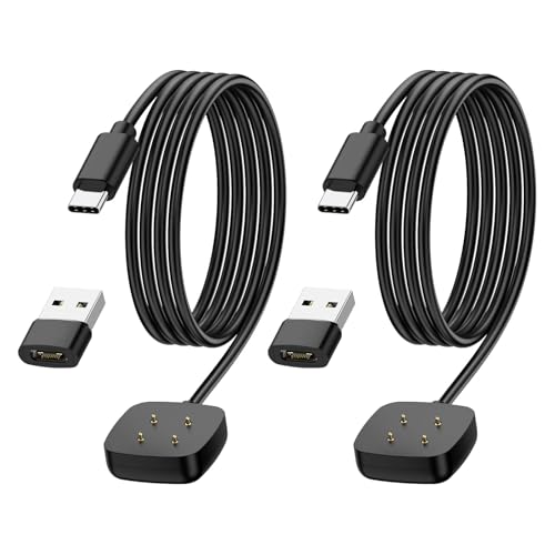 aceyoon 2 Stück USB C Ladekabel für Fitbit Versa 3 /Versa 4/ Sense/Sense 2, 1.2M Magnetisches Ladegerät für Google Pixel Watch 2 3 mit 2 USB Adapter von aceyoon