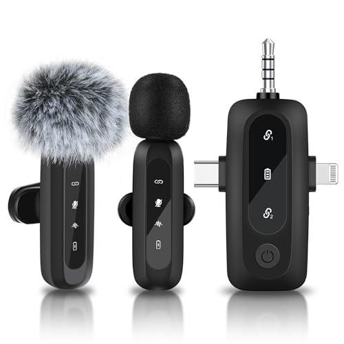 aceyoon Lavalier Mikrofon Wireless für iPhone/Android/Kamera/Laptop, Ansteckmikrofon Kabellose Rauschunterdrückung mit Typ C/3,5 mm/USB Stecker für Videoaufzeichnung, Vlog, YouTube, Live-Streaming von aceyoon