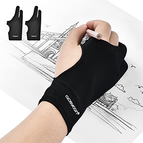 aceyoon Drawing Glove, 2 Pack Elastisch Digitale Zeichenhandschuh Zeichentablett Drawing Artist Glove Zeichnen Künstler Antifouling Handschuh für Grafiktablett Graphics Tablet (Medium/8x20.5cm) von aceyoon