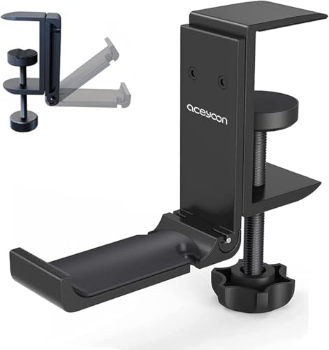 aceyoon Headset Halterung, Faltbar Headset Ständer Tisch Aluminium Kopfhörer Ständer mit Kabel-Organizer Headphone Haken für Gaming Headset (Schwarz) von aceyoon