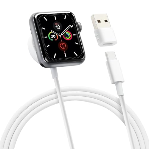 aceyoon Ladekabel für Apple Watch 1M, Ladestation für iWatch USB C & USB A Magnetisches Ladegerät für Apple Watch Tragbare Kabellose Kabel für iWatch Series 9 8 7 6 5 4 3 2 1 SE Ultra (weiß) von aceyoon