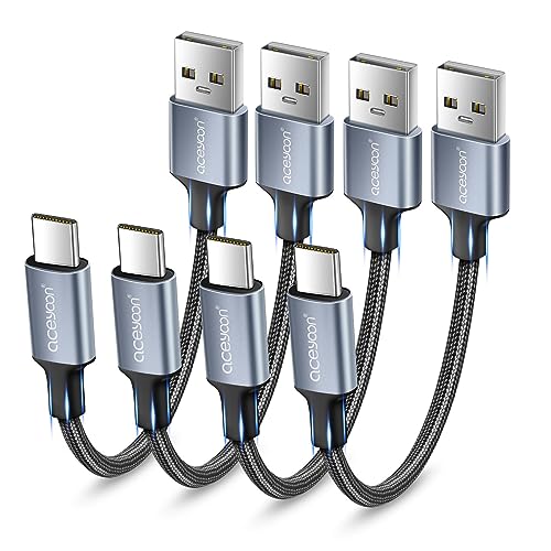 aceyoon USB C Kabel Kurz, 4 Stück 20cm 3A Micro USB C Kabel mit Nylon Geflochtenes USB Typ C Schnellladekabel und Datenkabel für Galaxy S23 S22, für Huawei, für Google Pixel, für Xiaomi und mehr von aceyoon