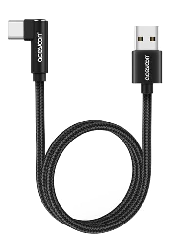 aceyoon USB C Kabel 50cm, USB C Kabel Kurz Winkel 90 Grad Typ C Ladekabel Nylon Geflochtenes für Galaxy S22 S21 S20 S10 A13, für Google Pixel, für Motorolo, für Xiaomi Redmi von aceyoon
