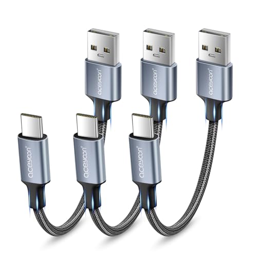aceyoon USB C Kabel Kurz, 3 Stück 10cm 3A USB Typ C Ladekabel Nylon Geflochtenes USB C Schnellladekabel für Galaxy S22/S21/S20/S10,für Huawei P40/P30/P20,für Google Pixel,für OnePlus usw von aceyoon