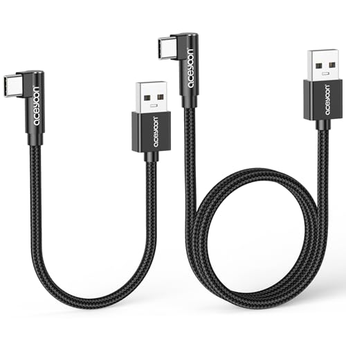 aceyoon USB C Kabel Kurz 20cm+50cm, 5V/2A 90 Grad USB C Kabel Winkel mit Nylon Geflochtenes USB auf USB C Kabel Gewinkelt für Samsung Galaxy S22 S21 S20, Note20 10, für Huawei, für Xiaomi und mehr von aceyoon