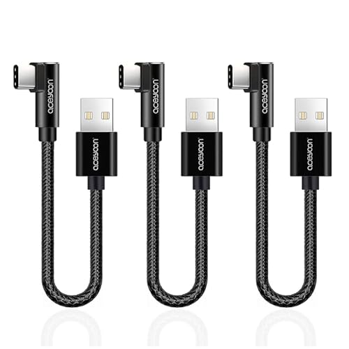 aceyoon USB C Kabel Kurz 20cm 3 Stück, [90 Grad] 3A USB C Winkel Kabel Kurz Nylon USB auf USB C Kabel Kurz Winkel Nylon Schnellladekabel USB C für iPhone 16 15 Series, für Galaxy, für Huawei usw von aceyoon