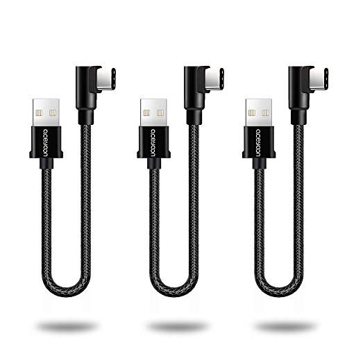 aceyoon USB C Kabel Kurz 30cm, 3 Stück USB C Kabel 90 Grad Nylon Typ C Schnellladekabel Kompatibel mit Samsung Galaxy S23 S22 S21 S10 A13 A53, für Google Pixel 4/3 XL, für Huawei P30 P20 P10 usw von aceyoon