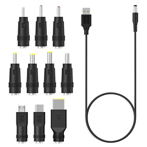 aceyoon USB auf DC Stecker Kabel, 10 in 1 3A Universal DC Hohlstecker Adapter mit 1M Netzkabel 5,5 x2,1mm Hohlstecker zu Adapterkabel für Router, TV Box von aceyoon