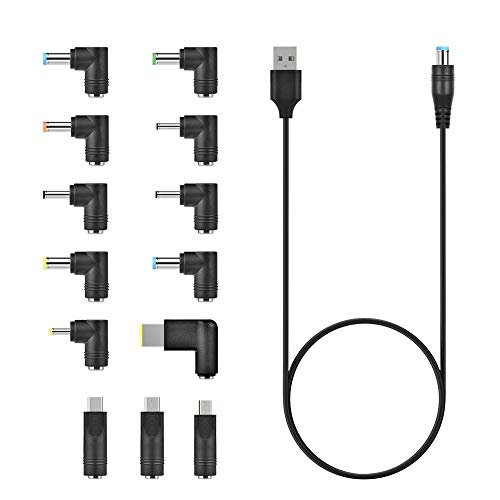 aceyoon Universal DC Netzteil Adapter, 13 Stück 90 Grad DC Hohlstecker und 1M DC Stecker Kabel 3A USB auf DC Hohlstecker Adapterkabel 5.5 x2.1mm 13 DC Adapter Stecker für Router usw. von aceyoon