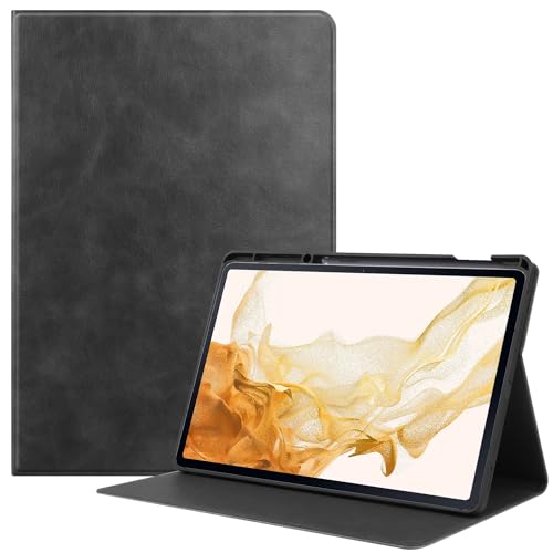 Schutzhülle für Samsung Galaxy Tab S7 FE 12,4 Zoll 2021 Modell (SM-T730/733/736/738) Smart Slim Tri-Fold Tablet TPU Leder Hülle mit Auto Wake/Sleep für Samsung Galaxy Tab S7 FE Cover (Schwarz) von achard