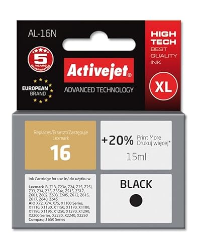 Activejet AL-16N Ink for Lexmark Printer; Lexmark 16 10N0016 Replacement; Supreme; 15 ml; Black von activejet