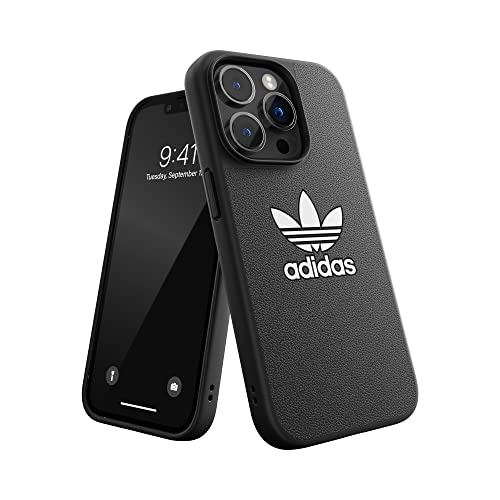 Adidas Hülle Entworfen für iPhone 14 Pro | Stoßfester Fallschutz | Kompatibel mit kabellosem Laden | 6,1 Zoll Schwarz-Weißes Trefoil Design | Schützende Originals Handyhülle von adidas