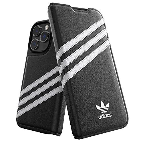 adidas Hülle Entworfen für iPhone 14 Pro | Stoßfester Fallschutz | Kompatibel mit kabellosem Laden | 6,1 Zoll Schwarz-Weißes DREI Streifen Folio Design | Schützende Originals Handyhülle von adidas