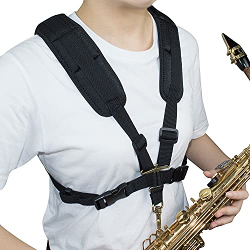 adorence Saxophon-Gurt, gepolsterter Saxophon-Halsgurt/Saxophon-Brustgurt für Männer/Frauen - Anfänger, Großes Kind, Klein, Schwarz von adorence