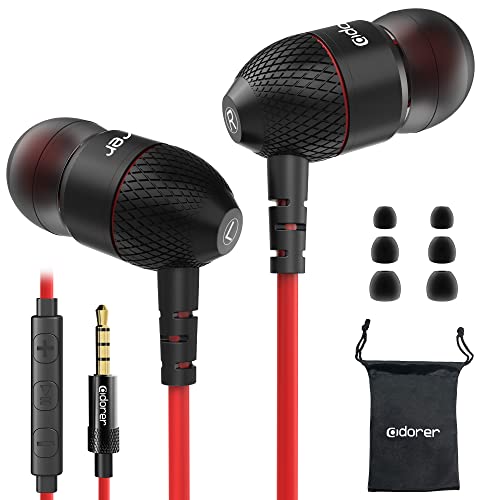 Kabelgebundene Kopfhörer, EM10 Leistungsstarke Bass-In-Ear-Kopfhörer mit Mikrofon und Lautstärkeregler (Rot) von adorer