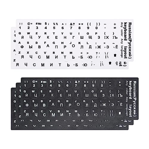 5 Stück Tastaturaufkleber Russisch, Russisch Ersatz Aufkleber mit Weißen Buchstaben, für Standard Tastatur, Laptop Tastatur, Apple Tastatur, 3 Schwarz 2 Weiß von aghoer