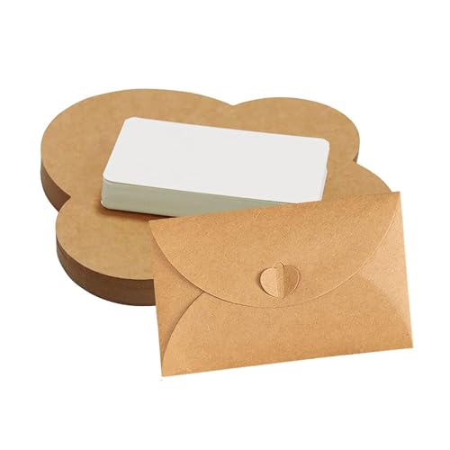 60 Stück Kraftpapier Umschläge mit 60 Blanko Papier Karten, Klein Briefumschlag mit Herz Verschluss, Mini Kraftpapier Briefumschläge für Dankeskarten Einladung Geburtstagskarten von aghoer