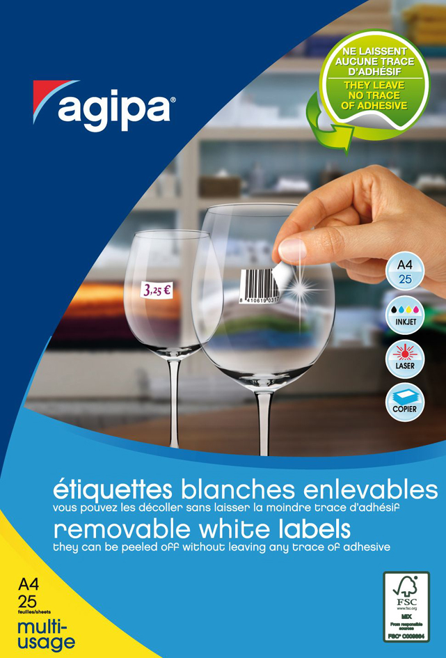 agipa Universal-Etiketten, 22 x 16 mm, weiß, wiederablösbar von agipa