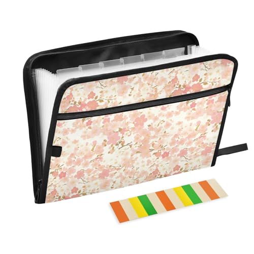 Rosen-Dokumentenmappe mit japanischen Blumen, 13 Taschen, A4, Briefform, mit Trennwänden, Reißverschluss, Aktenordner mit Taschen, für Klassenzimmer, Zuhause, Büro, Reisen von aidingzhi