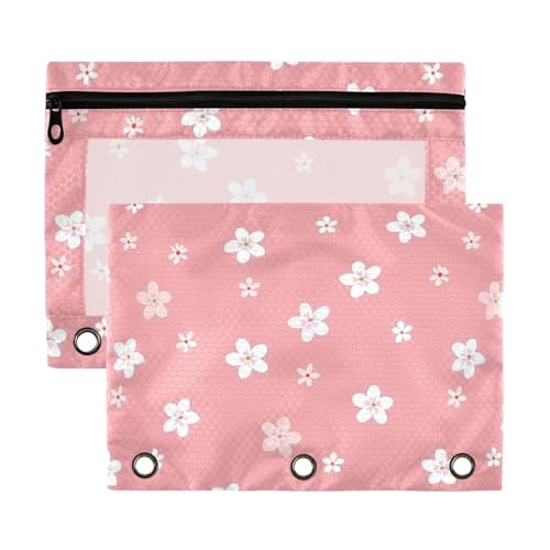 Schöne Pfirsichblumen-Ordnertasche mit transparentem Fenster, Federmäppchen mit Reißverschluss, großes und stabiles Federmäppchen, 3 Ringe zur Aufbewahrung von Schulstudenten, Lehrerbedarf, mehrfarbig von aidingzhi