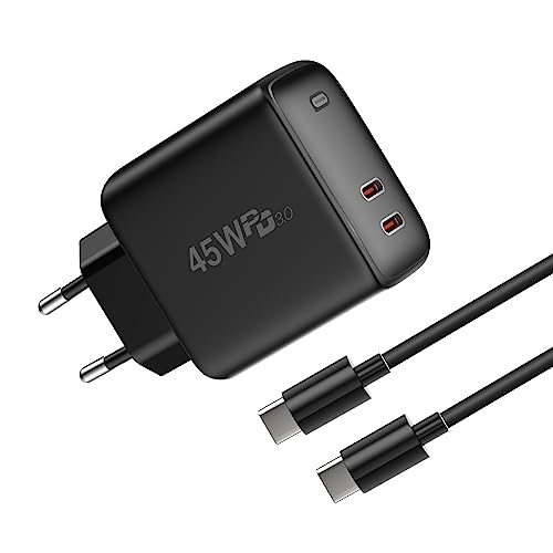 USB C Ladegerät 45W Schnellladegerät für Samsung Galaxy S23 Ultra, S23, S23 Plus, S22, A54, A34, Note 20, Z Flip5, Z Fold5, Tab S8, Dual USB C Netzteil PPS PD 3.0 Ladestecker mit 2M USB C Ladekabel von aifulo