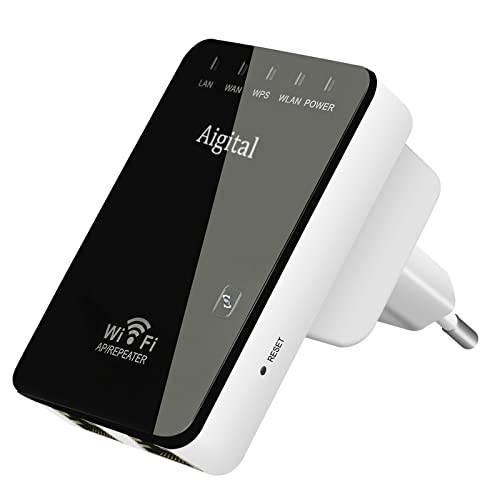 WLAN Verstärker Repeater 300 Mbit/s, 2.4GHz Mit Ethernet-Port, WPS Taste, AP Modus, LED - WiFi Booster Extender Kompatibel Zu Allen Geräten-802.11B/G/N von aigolink