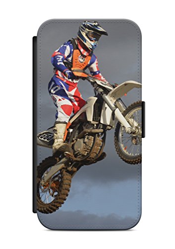Handyhülle Kompatibel mit Samsung Galaxy A53 5G Hülle Klappbar mit Motocross Motorrad Bild, Flip Case Tasche mit Magnet Schwarz von aina