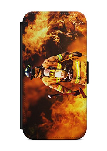 Handyhülle Kompatibel mit Samsung Galaxy S23 Hülle Klappbar mit Feuerwehr Motiv, Flip Case Tasche mit Magnet Feuerwehrmann V1 von aina
