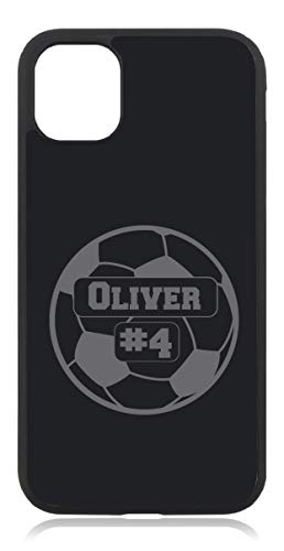 Kompatibel mit iPhone 11 Wunschname und Zahl Kinder Fussball Mattschwarz Schwarz Handyhülle Case Cover Hülle Silikon von aina