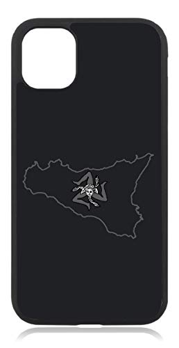 Kompatibel mit iPhone 14 PRO Hülle, Sizilien Italien Karte Flagge Fahne Matt Schwarz Handyhülle Silikon von aina