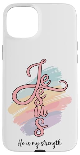 Preppy Christian Jesus Er ist meine Stärke, Frauen Hülle für iPhone 15 Plus von aith & Bloom | Christian Encouragement