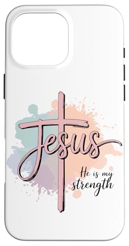 Preppy Christian Jesus Er ist meine Stärke, Frauen Hülle für iPhone 16 Pro Max von aith & Bloom | Christian Encouragement