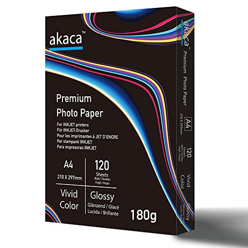 akaca Fotopapier Glänzend A4 (210 x 297 mm), 120 Blatt, 180 g/m², Premium Glossy Photo Paper, Photopapier für alle Tintenstrahldrucker von akaca